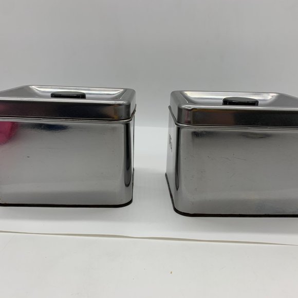 Vintage mid-century modern Garner Ware chrome Coffee & Tea canisters retro vibe - Picture 2 of 11